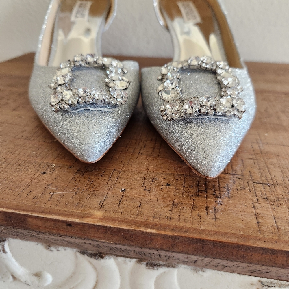 Badgley Mischka Silver Fabia Embellished Pointed Toe Pump Size 8.5 - Picture 5 of 14